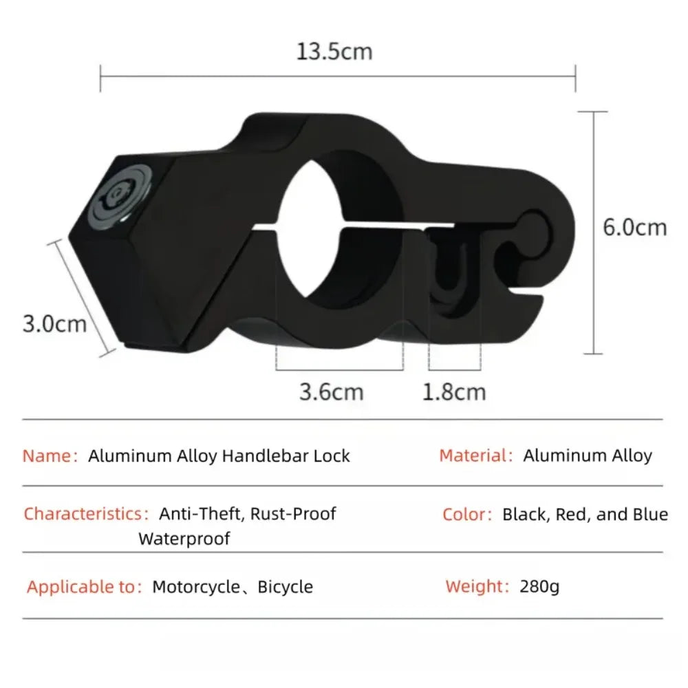 Universal Aluminum Alloy Motorcycle/Bicycle Handlebar Lock - Heavy Duty Anti-Theft for Atv/Dirt/Street Bikes, Tool-Free Install