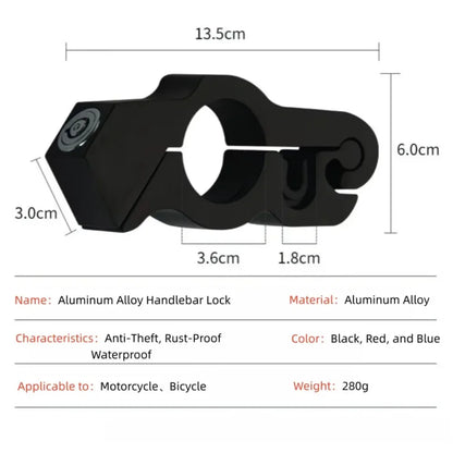 Universal Aluminum Alloy Motorcycle/Bicycle Handlebar Lock - Heavy Duty Anti-Theft for Atv/Dirt/Street Bikes, Tool-Free Install
